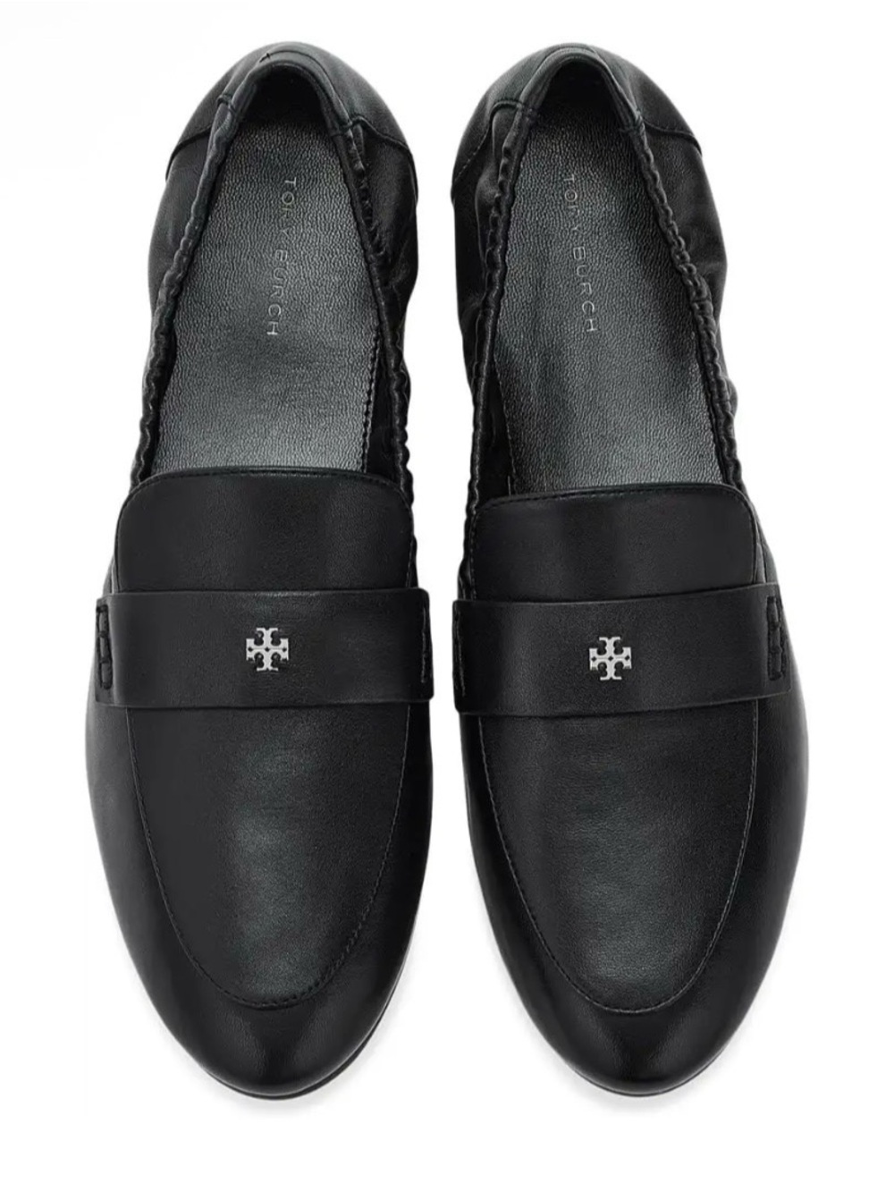 Tory Burch Logo Leather Ballet Loafers Black Size 8